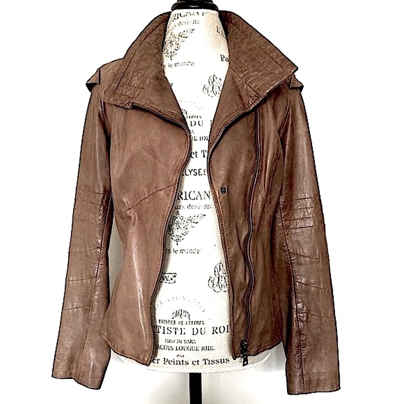 DANIER Women’s Size XS Genuine Leather Cognac/Brown Biker Jacket - Picture 2 of 15